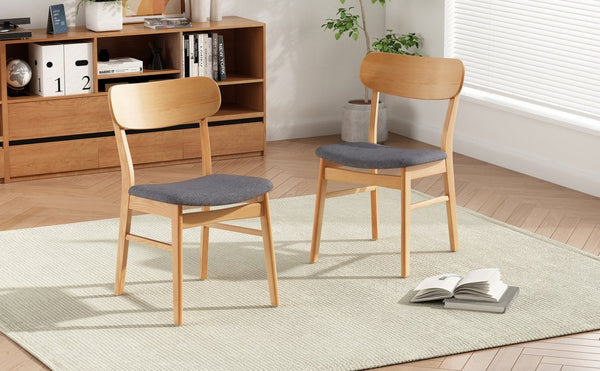 English Elm [video] Set of 2 Minimalist Dining Chairs with Cushioned Seats and Oak Rubberwood Legs N759P371095E