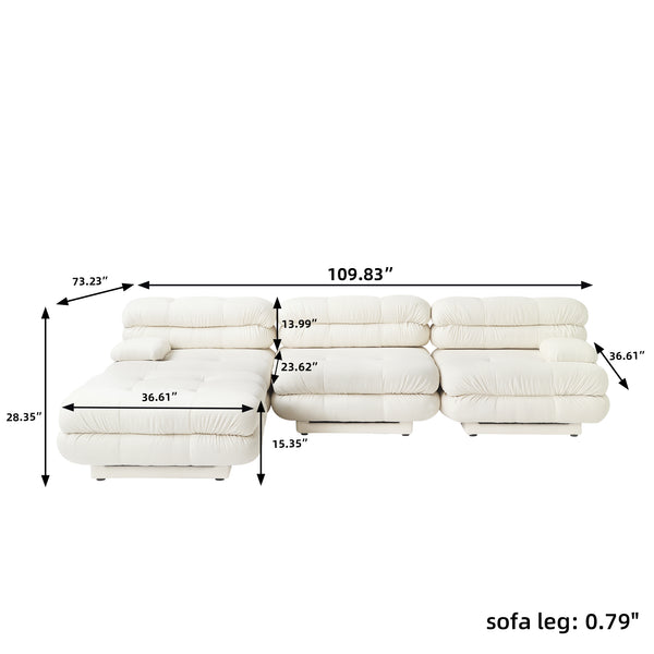 English Elm Urban Modern Modular Sofa Teddy Fleece Capitonné Design High Modularity Plush Comfort Corner Ready for Cozy Living Spaces Beige B341S00036