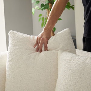 English Elm 102.36 Mid Century Curved Sectional Sofa — Plush Bouclé Upholstery, 4-Seat Compact Living Room Comfort White W2582S00151