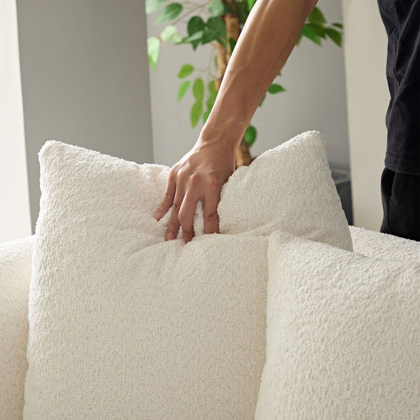 English Elm 102.36 Mid Century Curved Sectional Sofa — Plush Bouclé Upholstery, 4-Seat Compact Living Room Comfort White W2582S00151