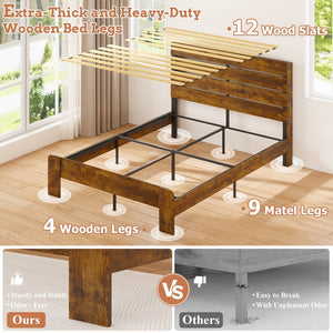 English Elm King Platform Bed with Led Headboard Charging Station and Under Storage Rustic Brown W1550P366934