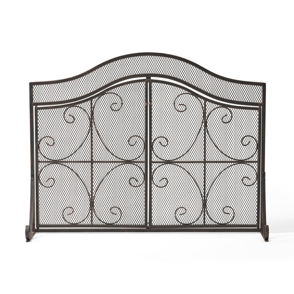 English Elm Christopher Knight Home® - FIRE Screen Gary 3-Panel Iron Fireplace Screen with Doors, Black Copper Finish, Camelback Scrollwork Protective Accent 65187.00BLKCOP
