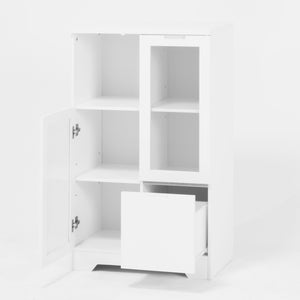 English Elm MDF Painted Storage Cabinet with Glass Doors, Drawer & Open Shelves, White Modern Buffet for Home W409P171460