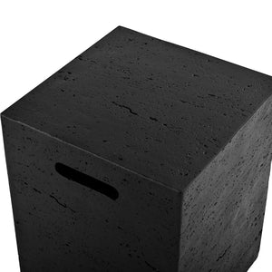 English Elm U_style Outdoor Mgo Propane Tank Cover Table Fluted Stone Finish Patio Side Accent Black N711P410561B
