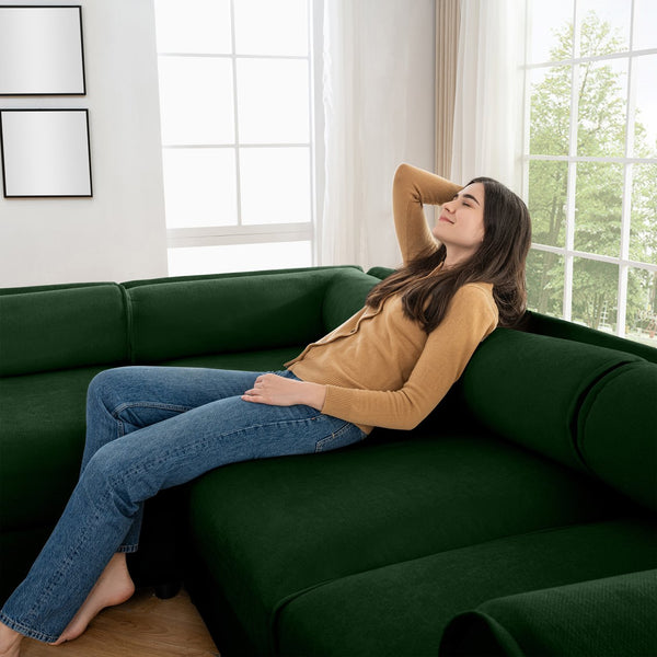 English Elm Large Modular Sectional Sofa with Chenille Comfort, Cylindrical Support, Storage & Easy Assembly Green W714S01066