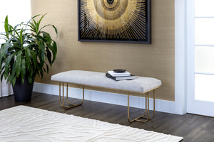 Sunpan Maverick Bench - Stylish Tufted Seat with Antique Brass Legs for Elegant Living Room Seating Belfast Heather Grey