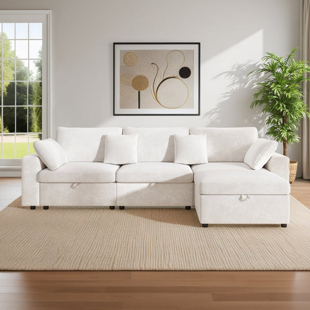 English Elm 118" Oversized Velvet Cloud Sectional with Storage Ottoman and Removable Pillows W3716S00013