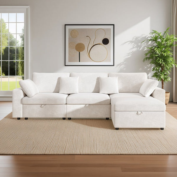 English Elm 118" Oversized Velvet Cloud Sectional with Storage Ottoman and Removable Pillows W3716S00013