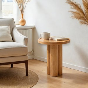 English Elm Round Oak Veneer Pedestal End Table Natural Grain Accent for Living Room or Bedroom N768P399823N
