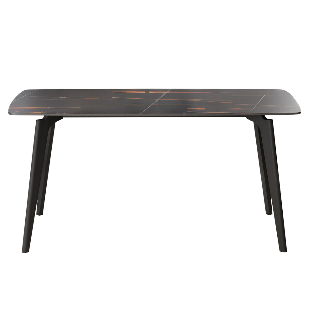 English Elm 62.99" Modern Artificial Stone Dining Table With Black Curved Edges, Metal Legs - Seats 6 Comfortably W1535S00516