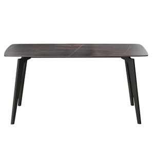 English Elm 62.99" Modern Artificial Stone Dining Table With Black Curved Edges, Metal Legs - Seats 6 Comfortably W1535S00516