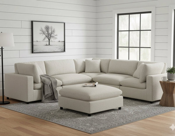 English Elm Cassandra Plush Beige 40" Square Ottoman — Removable Washable Cover, Down-Blend Topper, Pet-Friendly Durable B050P390609