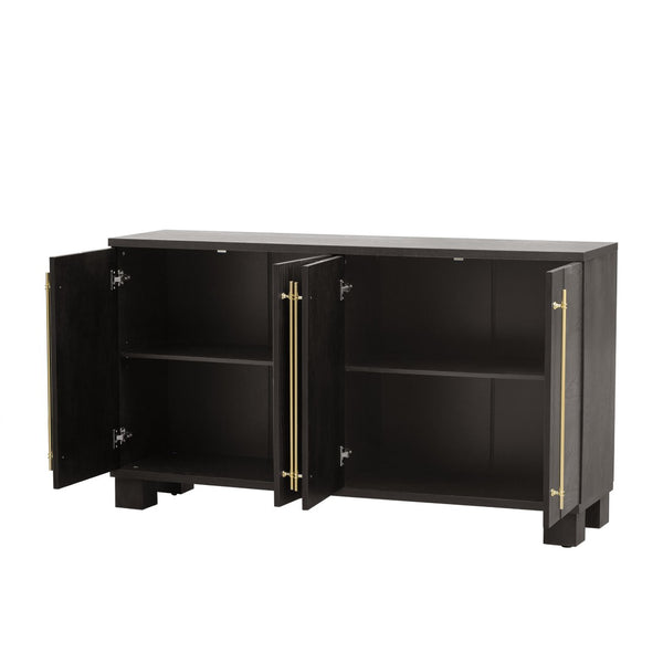 English Elm Trexm Ash Veneer Buffet with Gold Handles and Adjustable Shelves for Dining Spaces Taupe N715P392244N