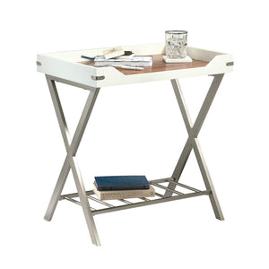 English Elm Side Table - Modern White Finish With Sturdy Metal Frame, Ideal For Small Spaces & Stylish Storage B356P367985-GIGA