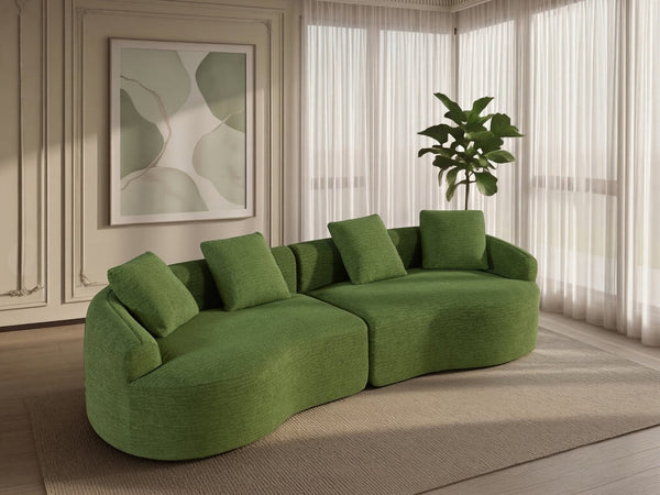 English Elm 110-inch Curved Chenille Modular Cloud Sofa Four Seat Plush Lounge for Living Room Green W5527S00005