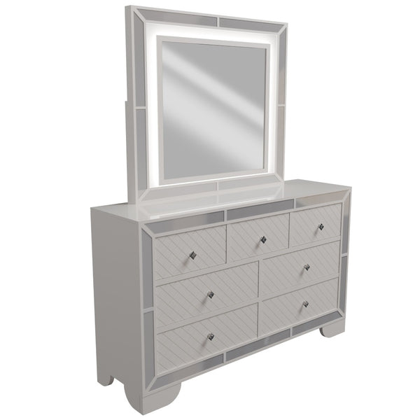 English Elm Contemporary Mirrored Glass Dresser with Diamond Knobs Cream Glam Bedroom Storage B011P448761