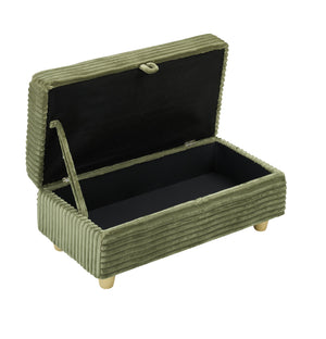 English Elm Green corduroy single sofa with ottoman storage, built-in armrest compartments, removable covers, 57"x41" W1658S00136