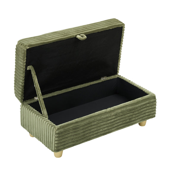 English Elm Green corduroy single sofa with ottoman storage, built-in armrest compartments, removable covers, 57"x41" W1658S00136