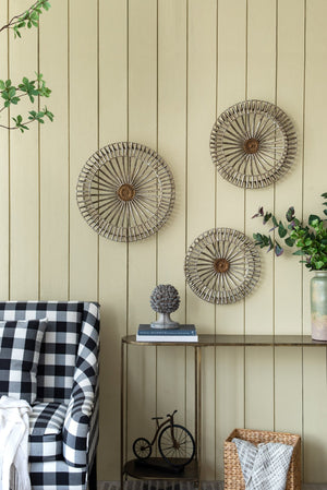 English Elm Set of 3 Jennings Metal Discs Decorative Wall Shields with Floral Medallion Center for Mantel Decor W2078P318076