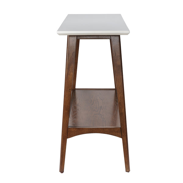JLA Home Madison Park - Console Parker Mid-Century Entry Console with Off-White Top, Pecan Shelf, Tapered Legs, Storage MP120-0096