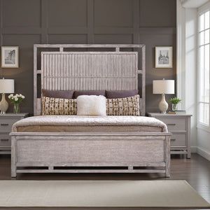 English Elm Fusion Oak Veneer King Panel Bed with Slat Headboard and Warm Dawn Wood Finish B108S00042