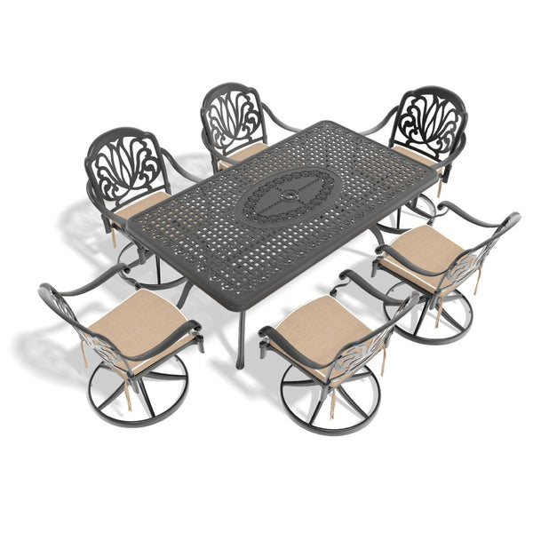 English Elm 7-Piece All-Weather Cast Aluminum Dining Set With 6 Swivel Chairs & Rectangular Table For Outdoor Fun P1 W1710S00284-GIGA