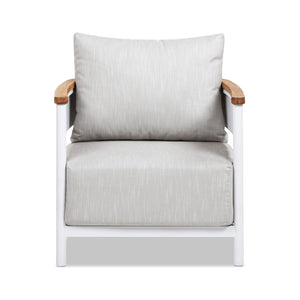 English Elm Jennifer Taylor Home - Rhodes 29" Upholstered Teak + Powder-Coated Aluminum Patio Arm Chair Birch Gray Chenille Cushions Durable Weather-Resistant Stylish Comfort for Outdoor Lounges B2719P321037
