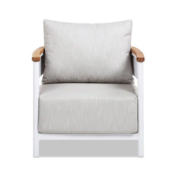 English Elm Jennifer Taylor Home - Rhodes 29" Upholstered Teak + Powder-Coated Aluminum Patio Arm Chair Birch Gray Chenille Cushions Durable Weather-Resistant Stylish Comfort for Outdoor Lounges B2719P321037