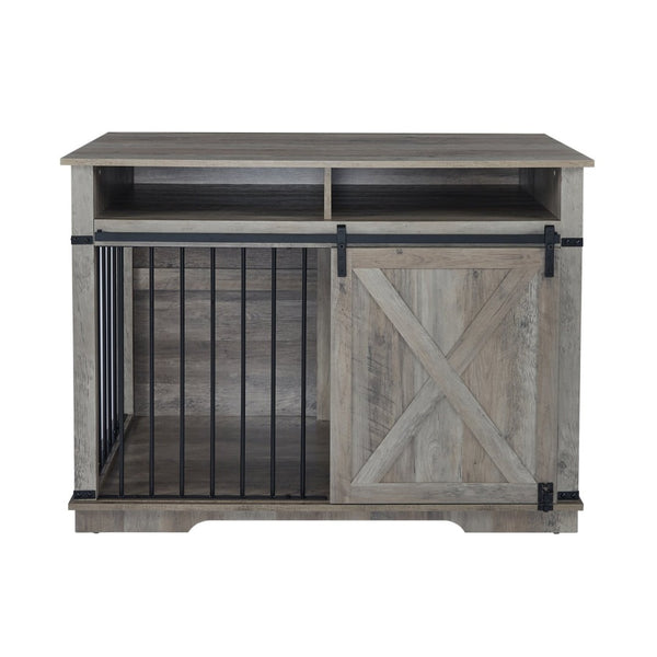 English Elm Wf005-gw,the Dual Compartment Furniture Style Dog Crate with Open Shelves for Living Rooms W308P171239