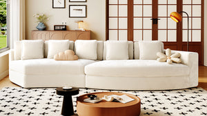 English Elm U_Style Pure Foam Modular Sofa 115.7" Curved 4-Seater with Chenille Jacquard Fabric, Plush Comfort Beige WY000451AAA