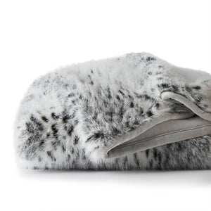 English Elm 1-piece Oversized Faux Fur Throw Bobcat Print Plush Velvet Backed Cozy Sofa Blanket Snow Leopard B035P408336