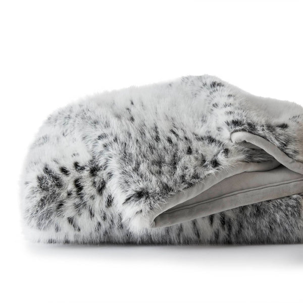 English Elm 1-piece Oversized Faux Fur Throw Bobcat Print Plush Velvet Backed Cozy Sofa Blanket Snow Leopard B035P408336