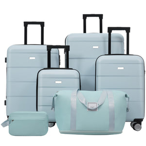 English Elm 6 Piece Hardshell Abs Travel Set with Spinner Wheels Combination Lock and Toiletry Bag Light Blue N732P391314N