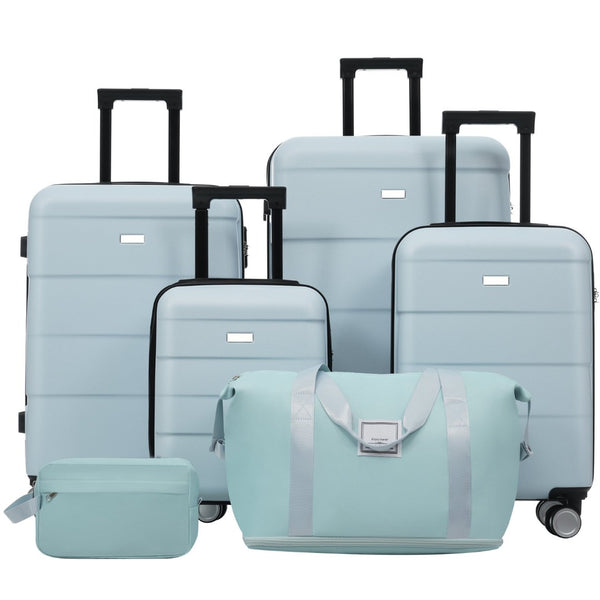 English Elm 6 Piece Hardshell Abs Travel Set with Spinner Wheels Combination Lock and Toiletry Bag Light Blue N732P391314N