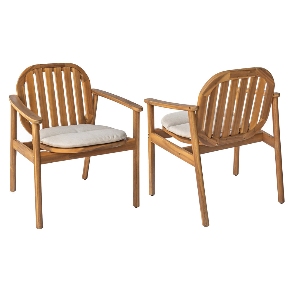 English Elm Christopher Knight Home® - Meja Teak+ Beige Dining Chair Set of 2 with Eucalyptus Legs, Vertical Slat Back & Beige Cushions N775P282728T