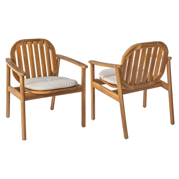 English Elm Christopher Knight Home® - Meja Teak+ Beige Dining Chair Set of 2 with Eucalyptus Legs, Vertical Slat Back & Beige Cushions N775P282728T