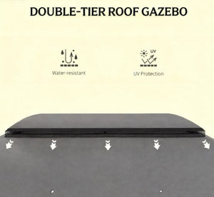 English Elm Large Vented Two-tier Patio Gazebo with Mesh Netting Steel Frame Backyard Shelter Dark Grey T3971P425932
