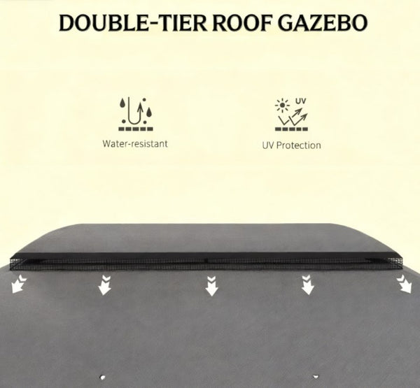 English Elm Large Vented Two-tier Patio Gazebo with Mesh Netting Steel Frame Backyard Shelter Dark Grey T3971P425932