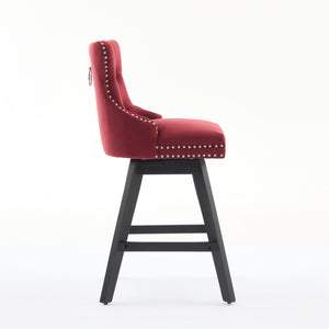 English Elm Swivel Velvet Barstools with Supportive Curved Back, Thick Foam & Spring Seat, 360° Rotation, Sturdy Wooden Frame WINE RED W1143P369088