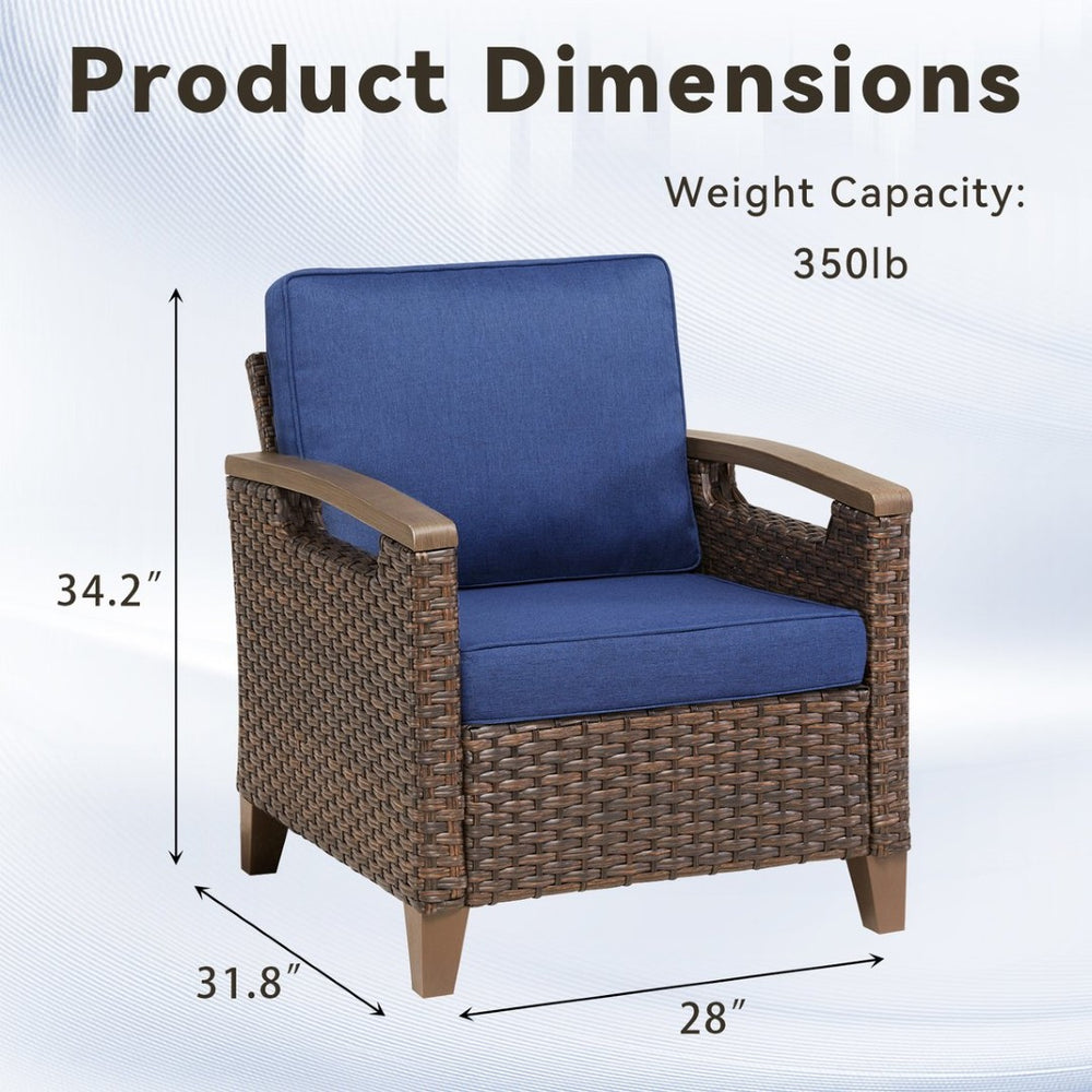 English Elm Outdoor Wicker Lounge Chair Set Handwoven Pe Rattan with Thick Cushioned Patio Seating T3773P418188