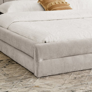 English Elm King Platform Bed Full Chenille Upholstery Low Profile Frame for Modern Bedroom Beige W487S00433
