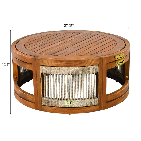 English Elm 27.95" Acacia Hardwood Outdoor Coffee Table with Handwoven Rope Base Boho Patio Accent N767P367657A
