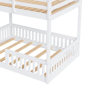 English Elm Full Full over Full Wood Bunk Bed with Ladder & Guardrails, Space-Saving Pine Frame for Kids Rooms White N7090002223K