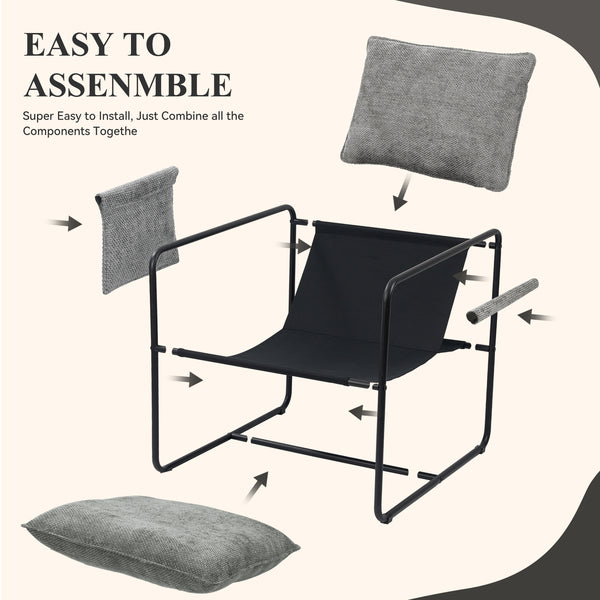 English Elm Accent Chair Mid-Century Rattan Arms Set of 2 with Rubber Wood Legs, Plush Fabric Seat, Cozy Lounge Gray T3950P399126