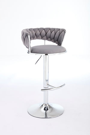 English Elm Set of 2 Velvet Bar Stools with Chrome Base Swivel Height Adjustment Plush Cushion Modern Comfort Grey W1249P247730