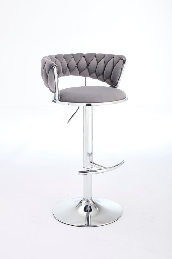 English Elm Set of 2 Velvet Bar Stools with Chrome Base Swivel Height Adjustment Plush Cushion Modern Comfort Grey W1249P247730