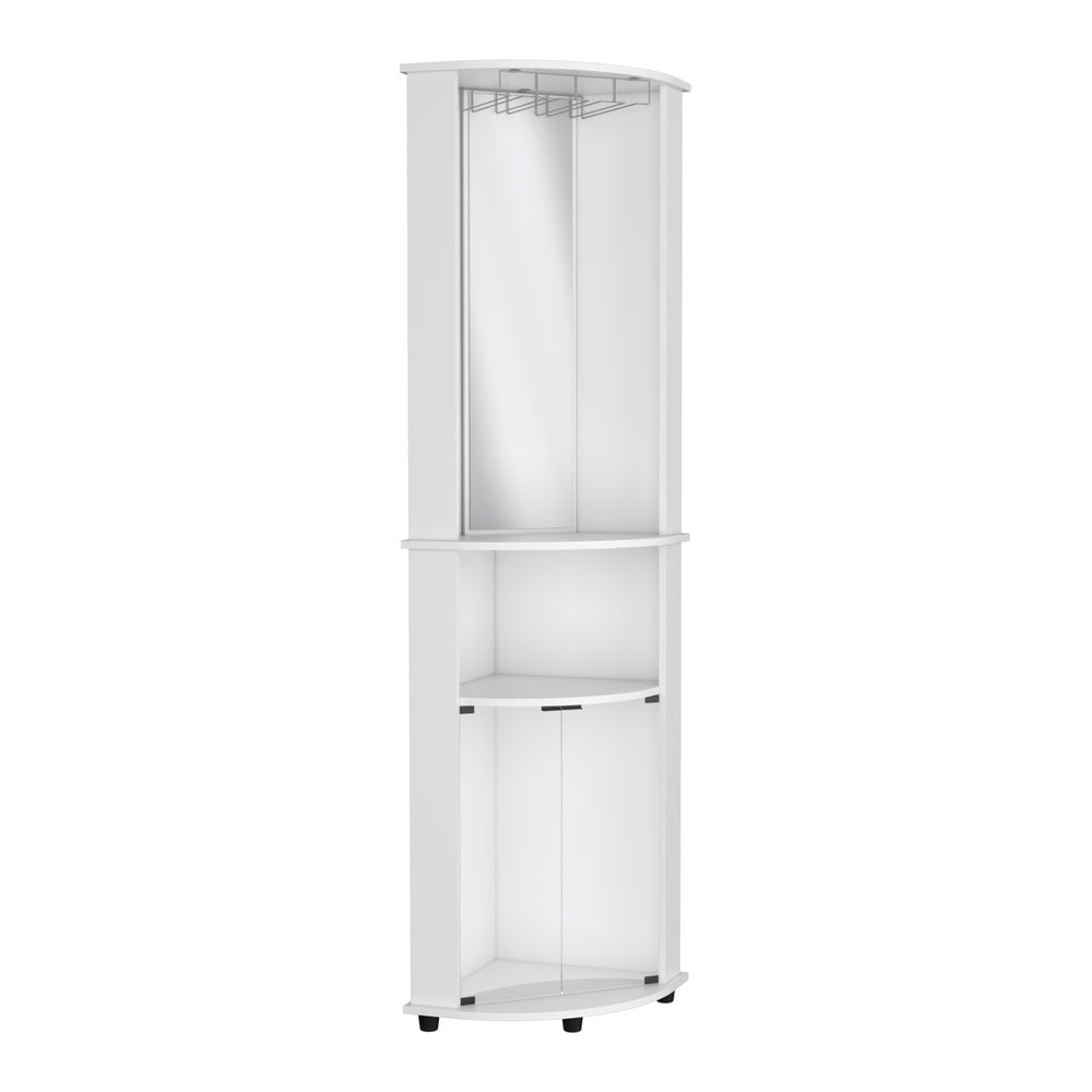 English Elm Chicago 75" H Mirrored Corner Bar Cabinet – Elegant Storage With Glass Doors, Shelves & Stemware Rack B070P210742