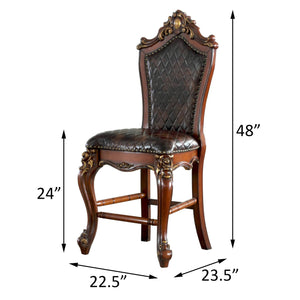 English Elm Chocolate Counter Height Chairs Set of 2 - Honey Oak Queen Anne Legs, Faux Leather, Nailhead Trim, Footrest Comfortable Elegance B062P182751