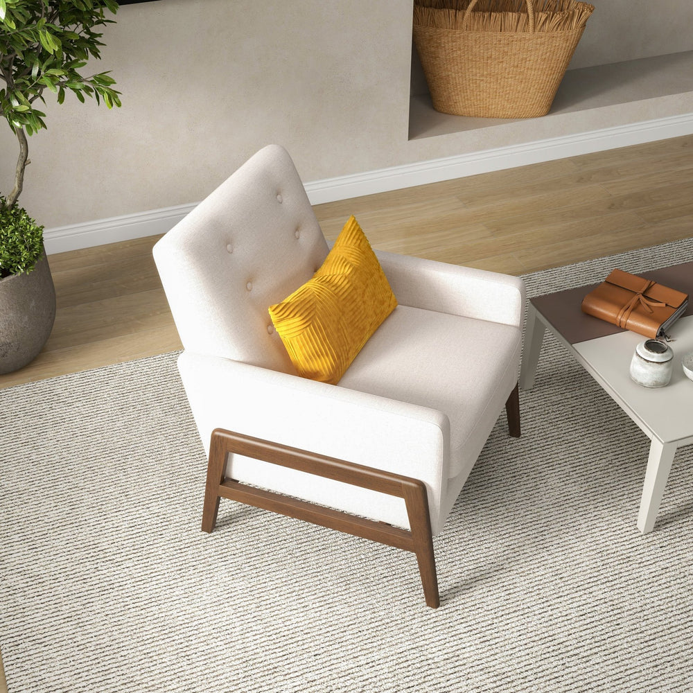 English Elm Ashcroft Furniture - Cole Solid Wood Beige Velvet Lounge Chair with High-Density Foam, Sturdy Frame, Solid Legs, 32x29x25 B183P281184