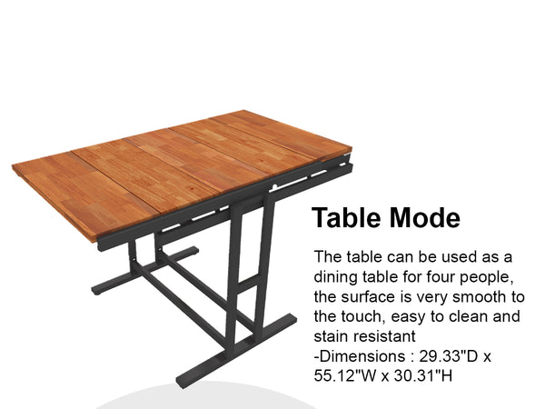 English Elm Extendable Convertible Shelf-to-Table Dining Table with Mahogany Wood & Metal Frame for Small Spaces W3128P281270